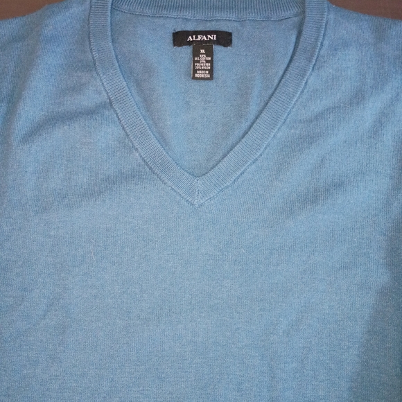 Alfani Men's Teal V-Neck Sweater Extreme Lightweight Cotton-Poly Blend - Picture 1 of 8